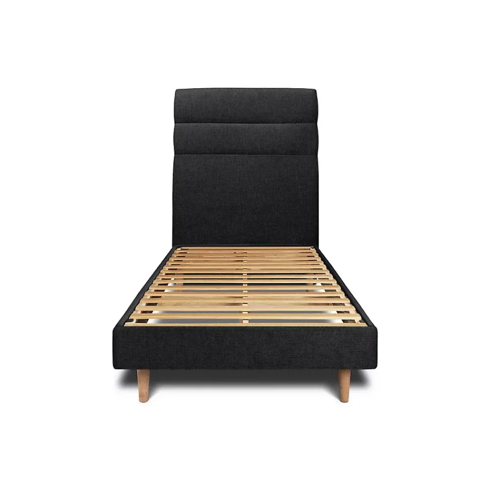 Sommeil De Plomb Lit avec tête de lit lignes tissu et sommier kit - Lit en bois massif* Lit Simple