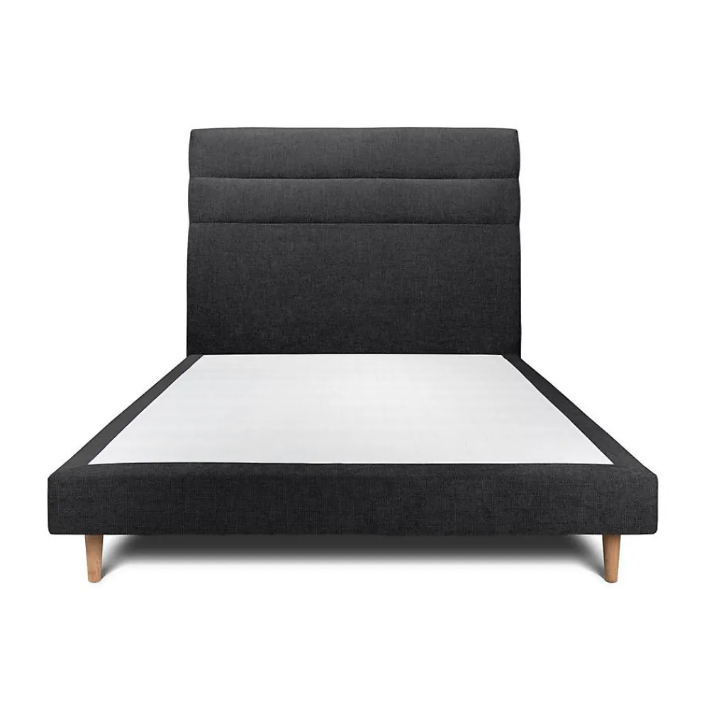Lit avec tête de lit lignes tissu et sommier tapissier - Lit en bois massif>Sommeil De Plomb
