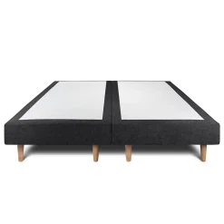 Lit avec tête de lit lignes tissu et sommier tapissier - Lit en bois massif><noscript><img width=