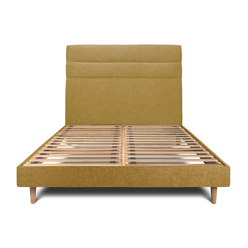 Sommeil De Plomb Lit avec tête de lit lignes tissu et sommier kit - Lit en bois massif* Lit Simple