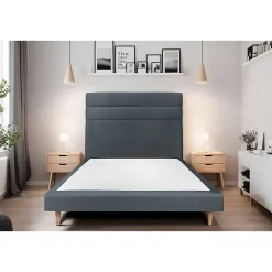 Lit avec tête de lit lignes velours et sommier tapissier - Lit en bois massif>Sommeil De Plomb Outlet