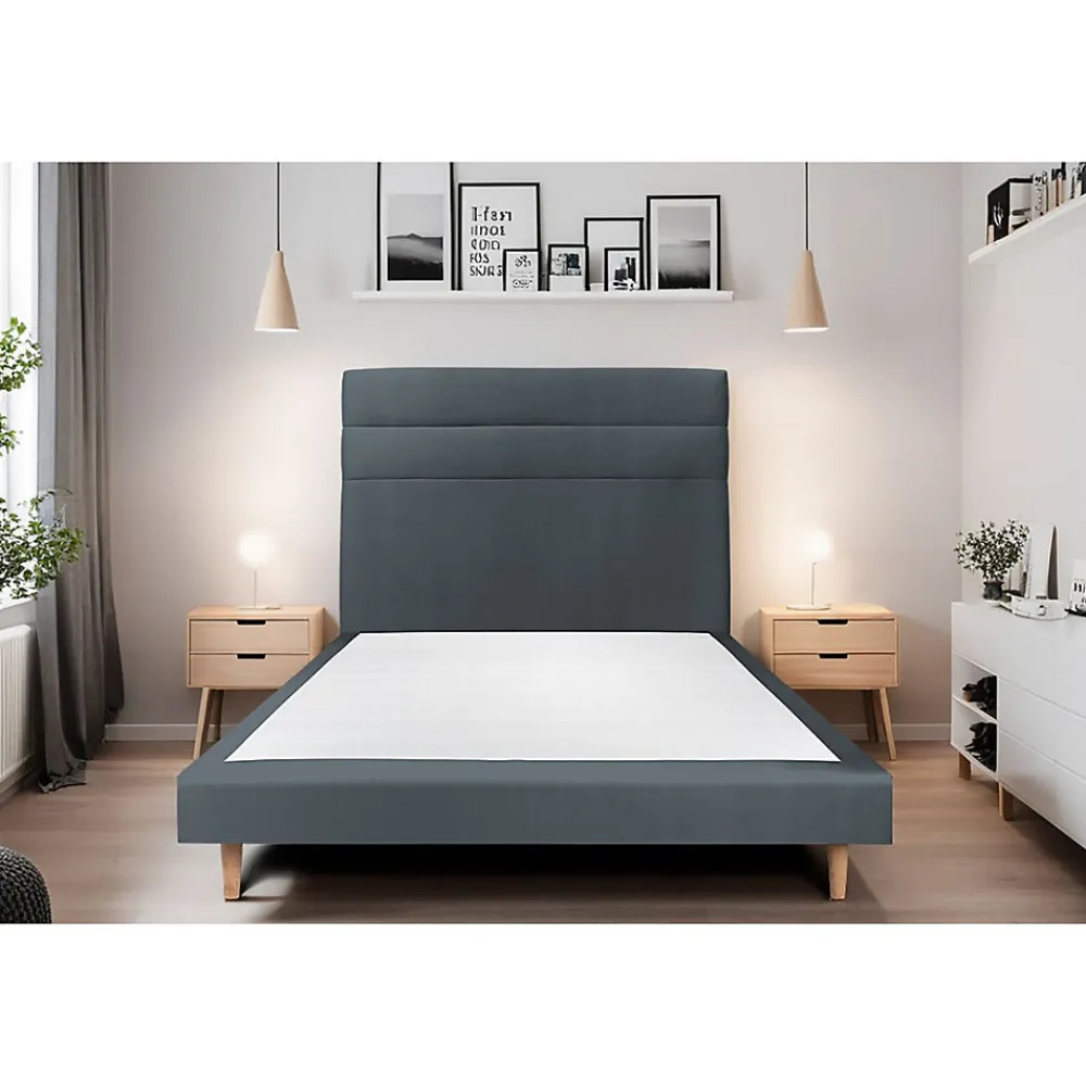 Lit avec tête de lit lignes velours et sommier tapissier - Lit en bois massif>Sommeil De Plomb Outlet