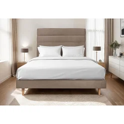 Lit avec tête de lit lignes velours et sommier kit - Lit en bois massif>Sommeil De Plomb Outlet