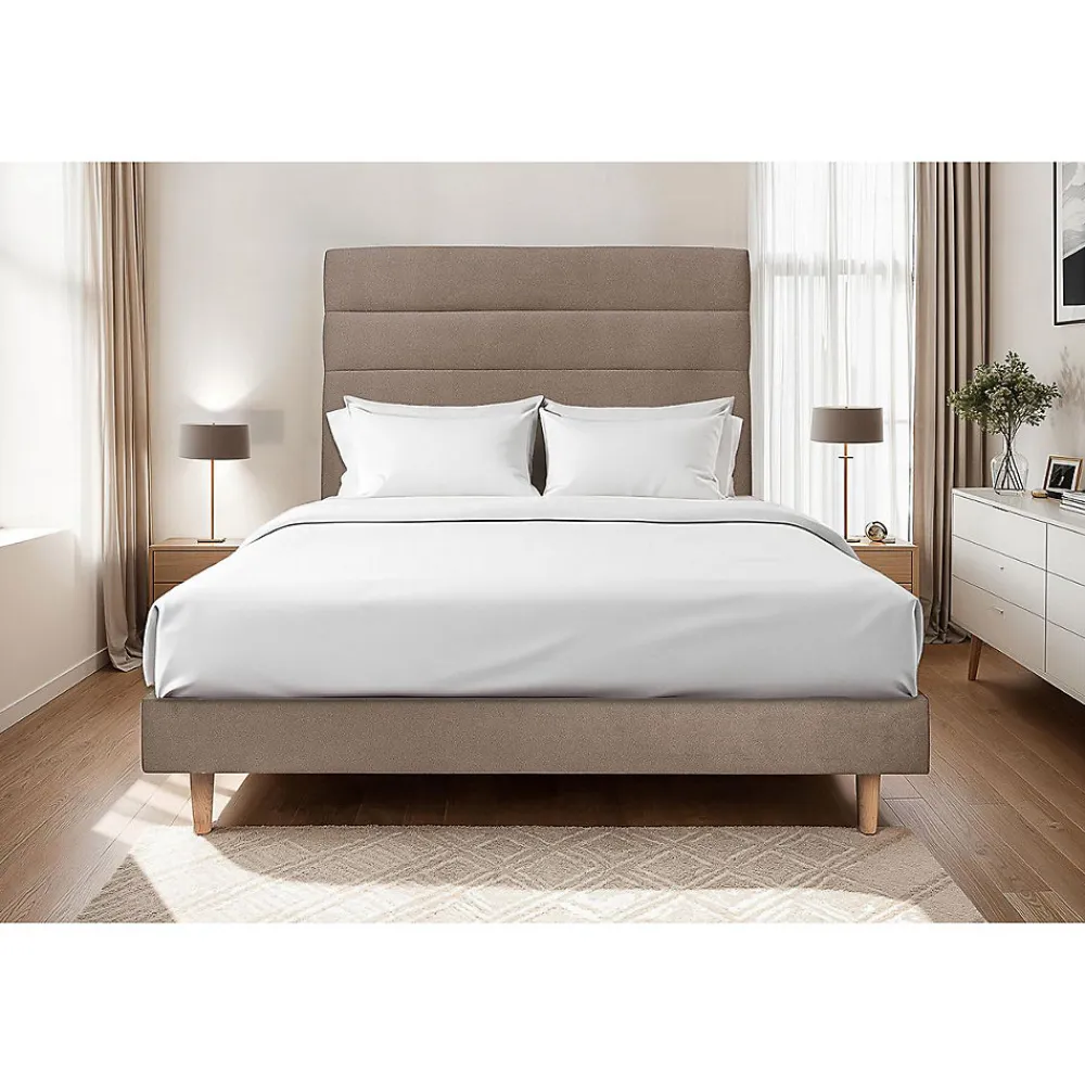 Lit avec tête de lit lignes velours et sommier kit - Lit en bois massif>Sommeil De Plomb Outlet