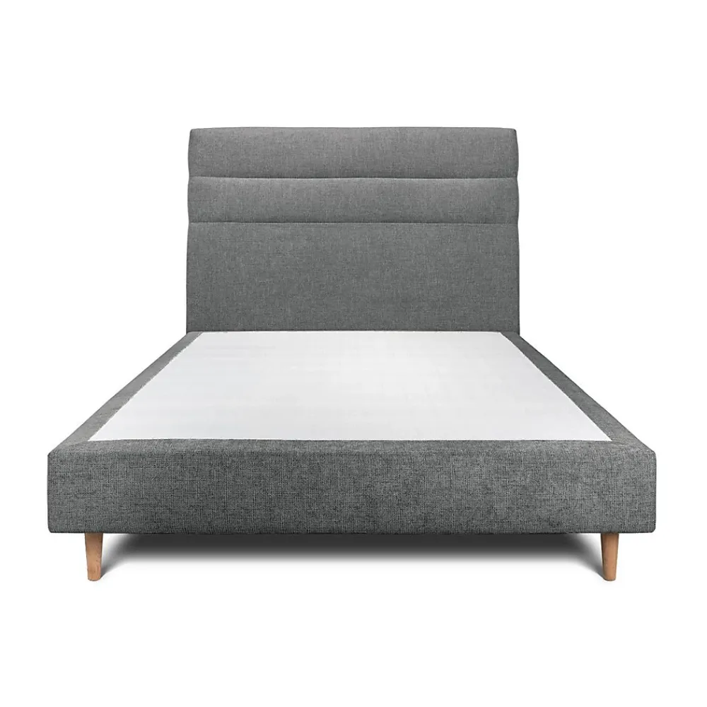 Sommeil De Plomb Lit avec tête de lit lignes tissu et sommier tapissier - Lit en bois massif* Lit Simple