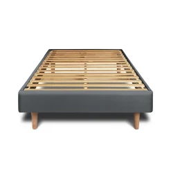 Lit avec tête de lit lignes velours et sommier kit - Lit en bois massif><noscript><img width=