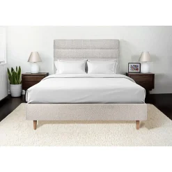 Sommeil De Plomb Lit avec tête de lit lignes bouclette et sommier tapissier - Lit en bois massif* Lit Double