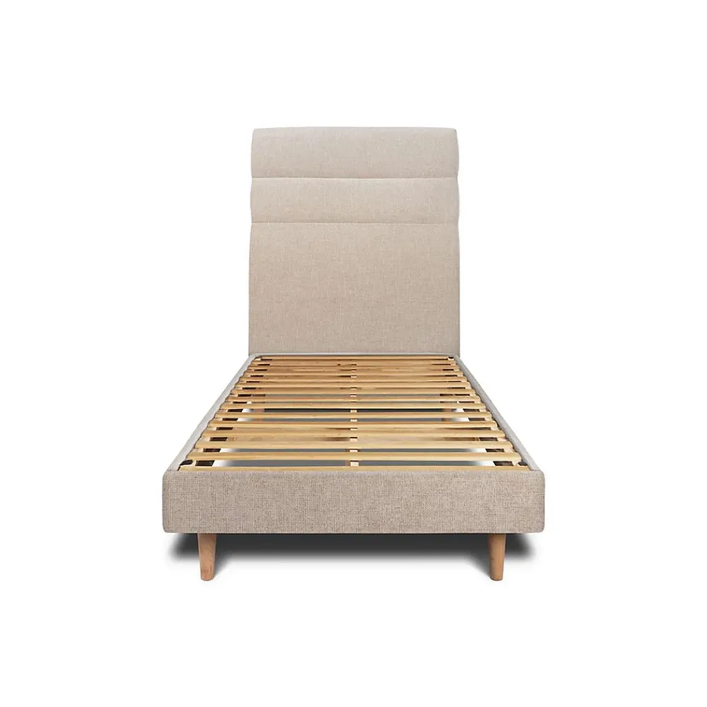 Sommeil De Plomb Lit avec tête de lit lignes tissu et sommier kit - Lit en bois massif* Lit Simple