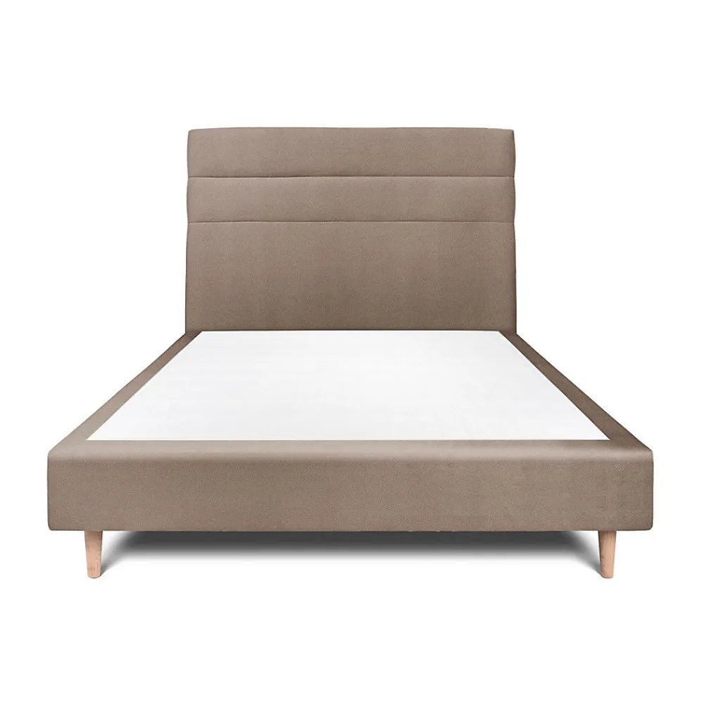 Lit avec tête de lit lignes velours et sommier tapissier - Lit en bois massif>Sommeil De Plomb Discount