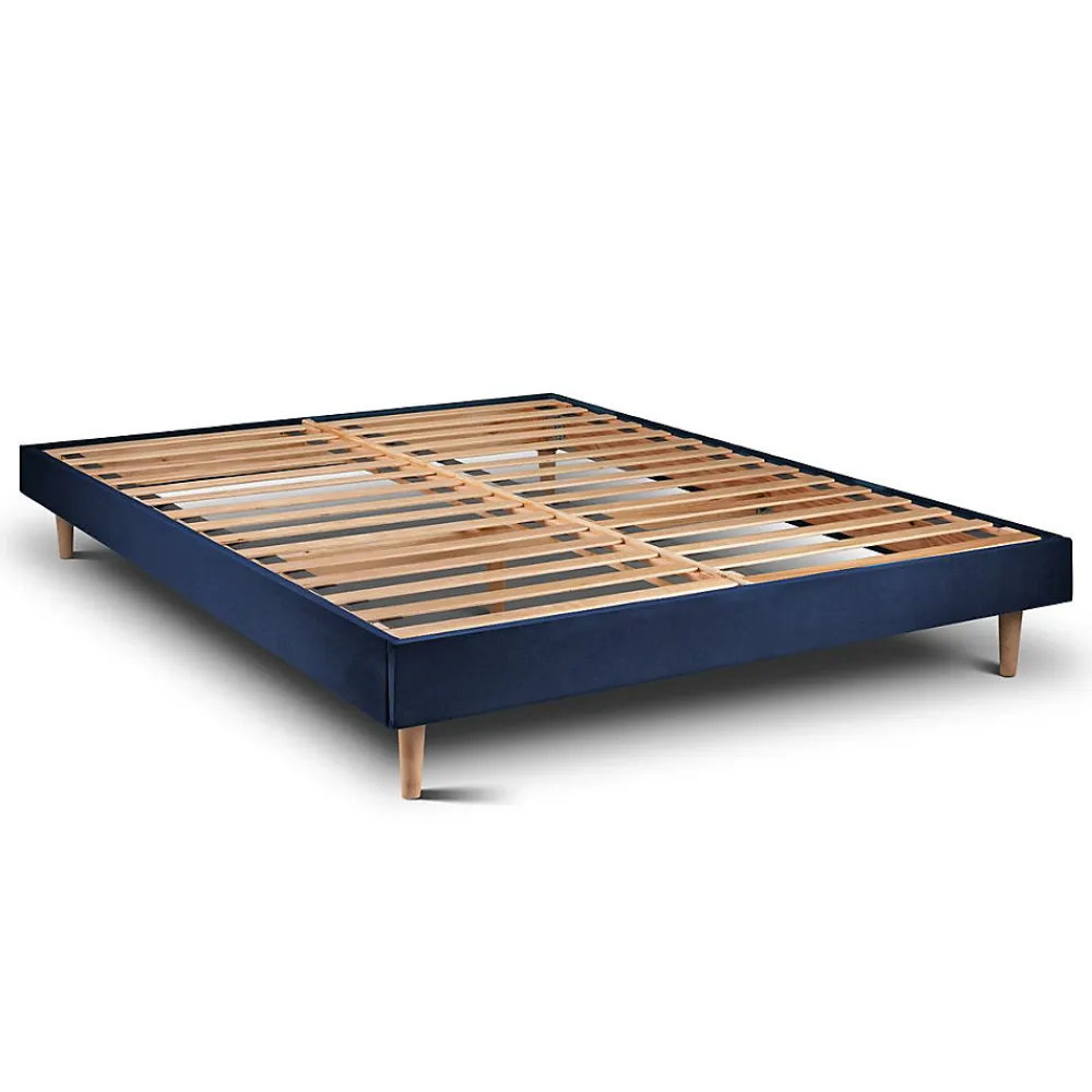 Lit avec tête de lit lignes velours et sommier kit - Lit en bois massif>Sommeil De Plomb Outlet
