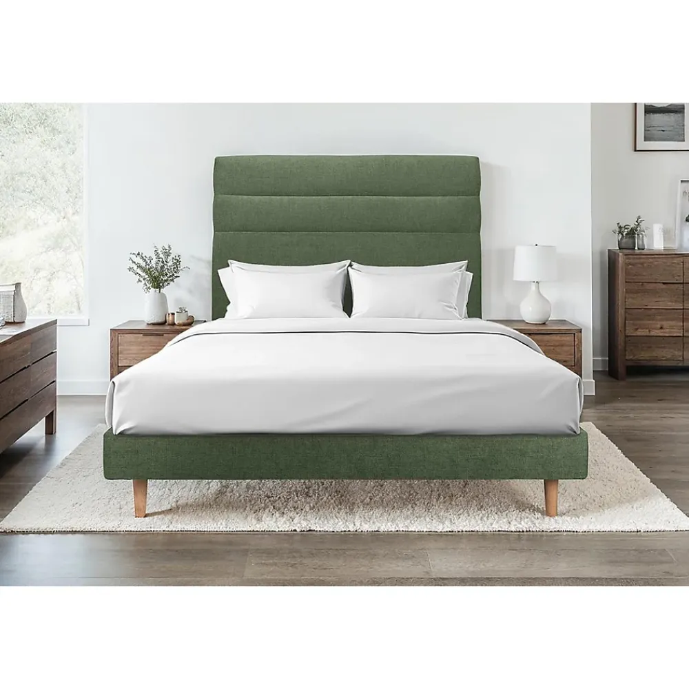 Sommeil De Plomb Lit avec tête de lit lignes tissu et sommier tapissier - Lit en bois massif* Lit Double