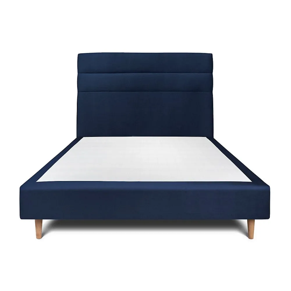 Sommeil De Plomb Lit avec tête de lit lignes velours et sommier tapissier - Lit en bois massif* Lit Simple