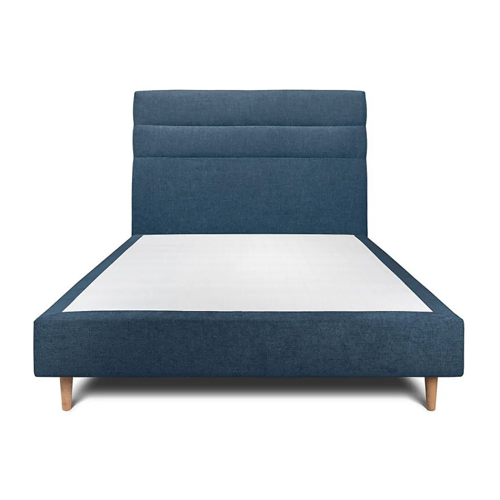 Lit avec tête de lit lignes tissu et sommier tapissier - Lit en bois massif>Sommeil De Plomb Outlet
