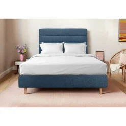 Lit avec tête de lit lignes tissu et sommier tapissier - Lit en bois massif>Sommeil De Plomb Outlet