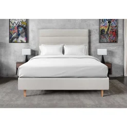 Sommeil De Plomb Lit avec tête de lit lignes velours et sommier tapissier - Lit en bois massif* Lit Simple