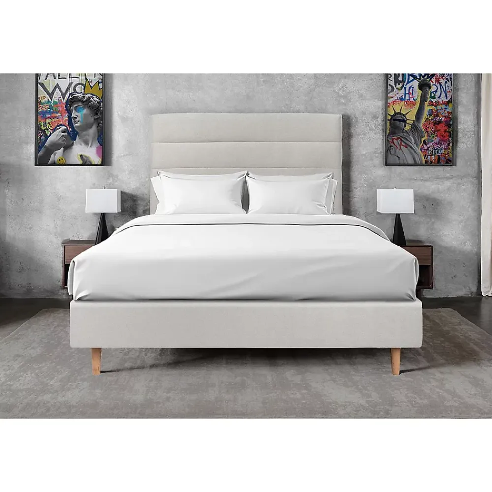 Sommeil De Plomb Lit avec tête de lit lignes velours et sommier tapissier - Lit en bois massif* Lit Simple
