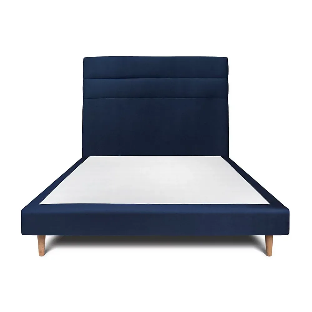Sommeil De Plomb Lit avec tête de lit lignes velours et sommier tapissier - Lit en bois massif* Lit Simple