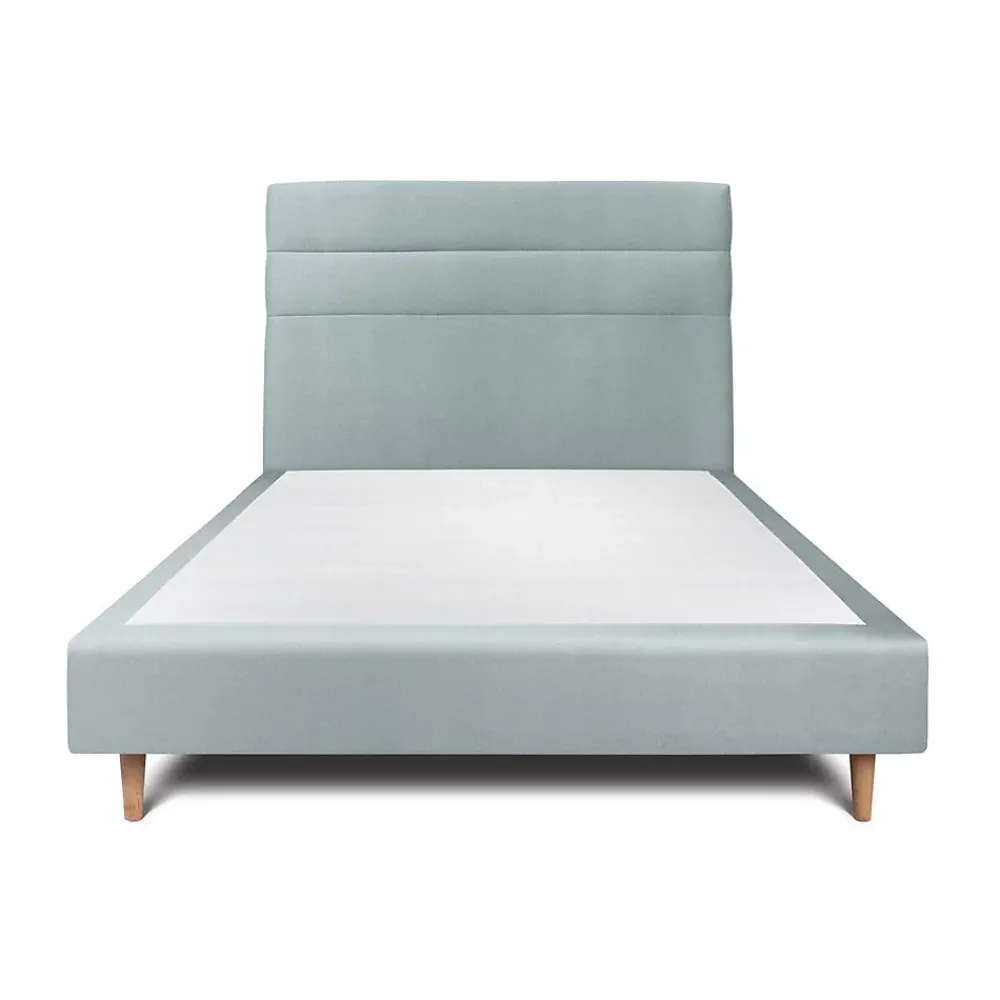 Sommeil De Plomb Lit avec tête de lit lignes velours et sommier tapissier - Lit en bois massif* Lit Double