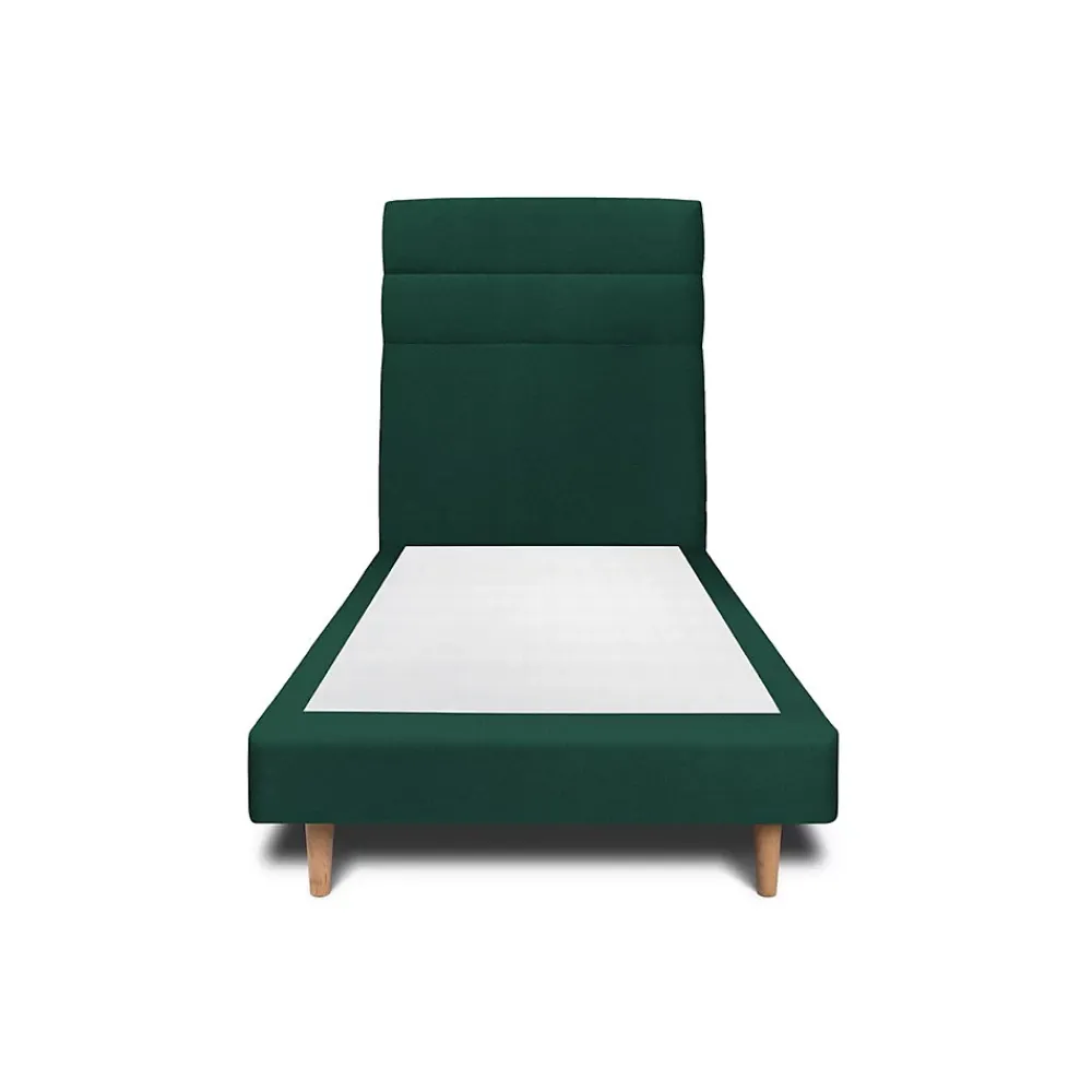 Sommeil De Plomb Lit avec tête de lit lignes velours et sommier tapissier - Lit en bois massif* Lit Simple