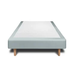 Lit avec tête de lit lignes velours et sommier tapissier - Lit en bois massif><noscript><img width=