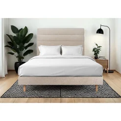 Lit avec tête de lit lignes tissu et sommier kit - Lit en bois massif>Sommeil De Plomb Discount