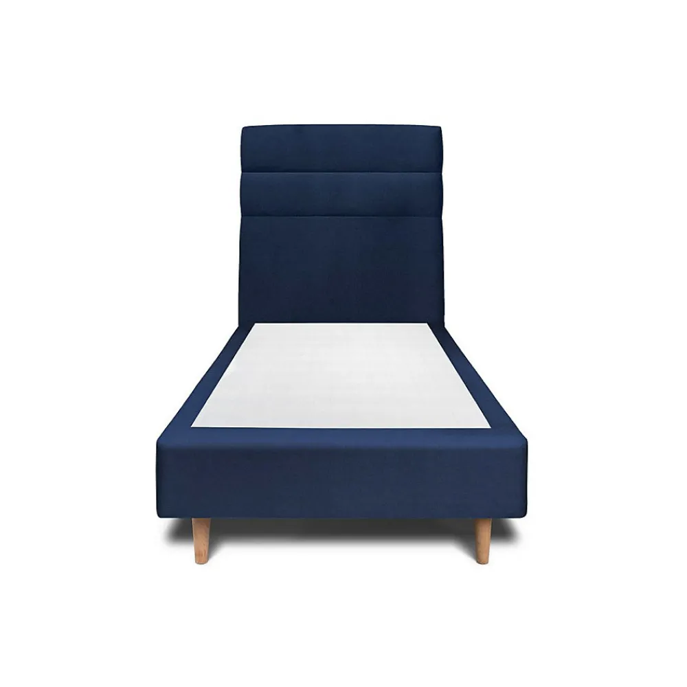 Lit avec tête de lit lignes velours et sommier tapissier - Lit en bois massif>Sommeil De Plomb Discount