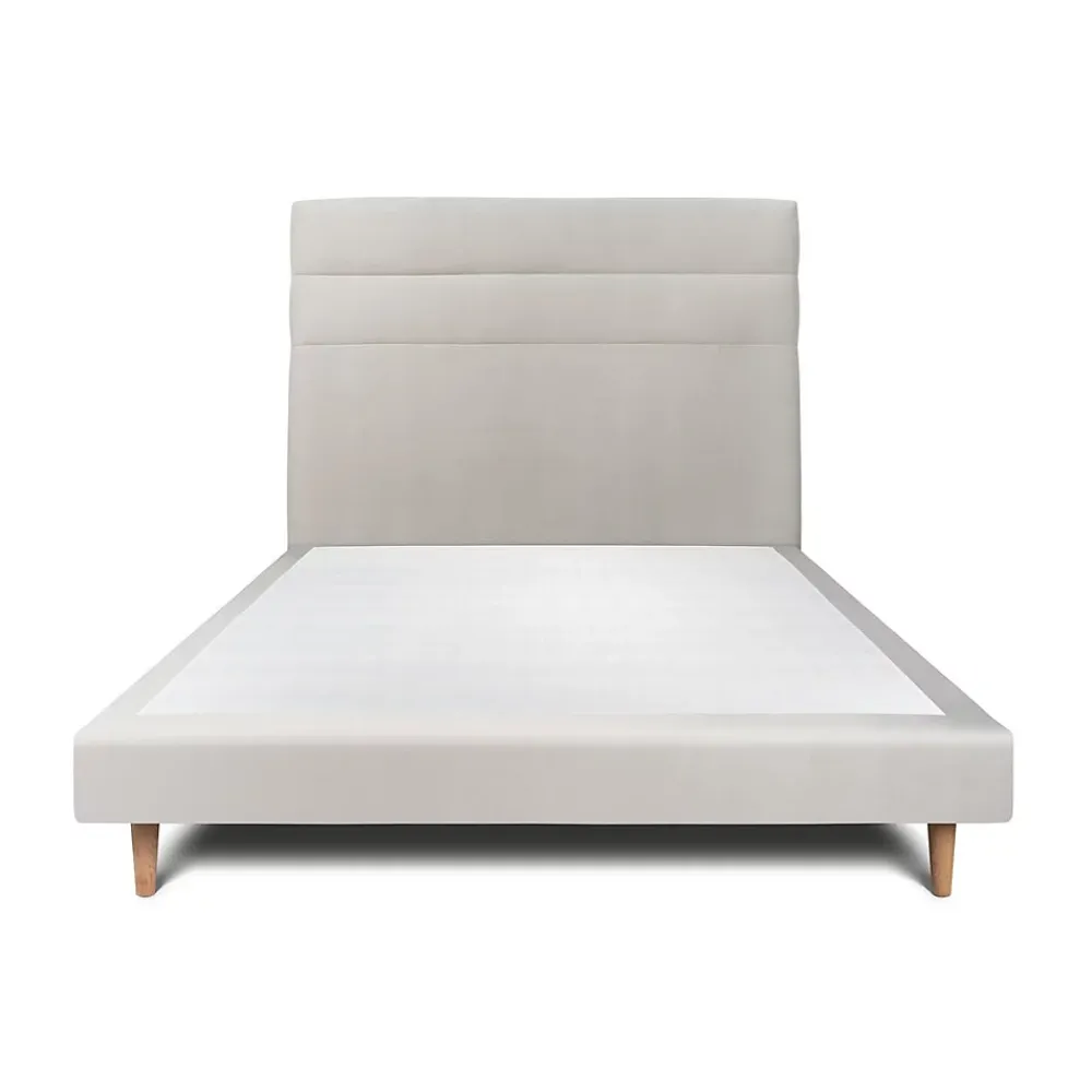 Sommeil De Plomb Lit avec tête de lit lignes velours et sommier tapissier - Lit en bois massif* Lit Simple