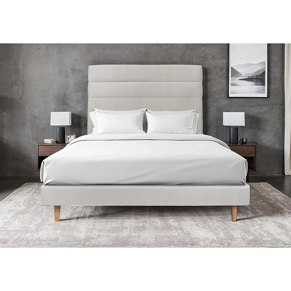 Sommeil De Plomb Lit avec tête de lit lignes velours et sommier tapissier - Lit en bois massif* Lit Simple