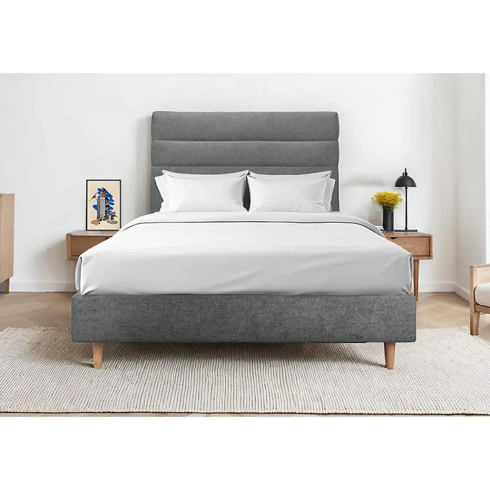 Sommeil De Plomb Lit avec tête de lit lignes tissu et sommier tapissier - Lit en bois massif* Lit Double