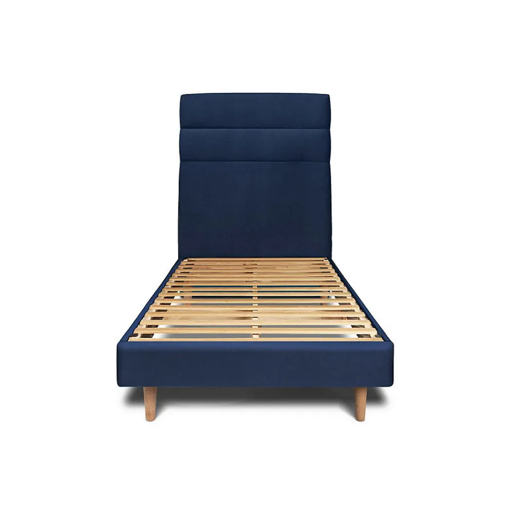 Lit avec tête de lit lignes velours et sommier kit - Lit en bois massif>Sommeil De Plomb