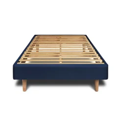 Lit avec tête de lit lignes velours et sommier kit - Lit en bois massif><noscript><img width=