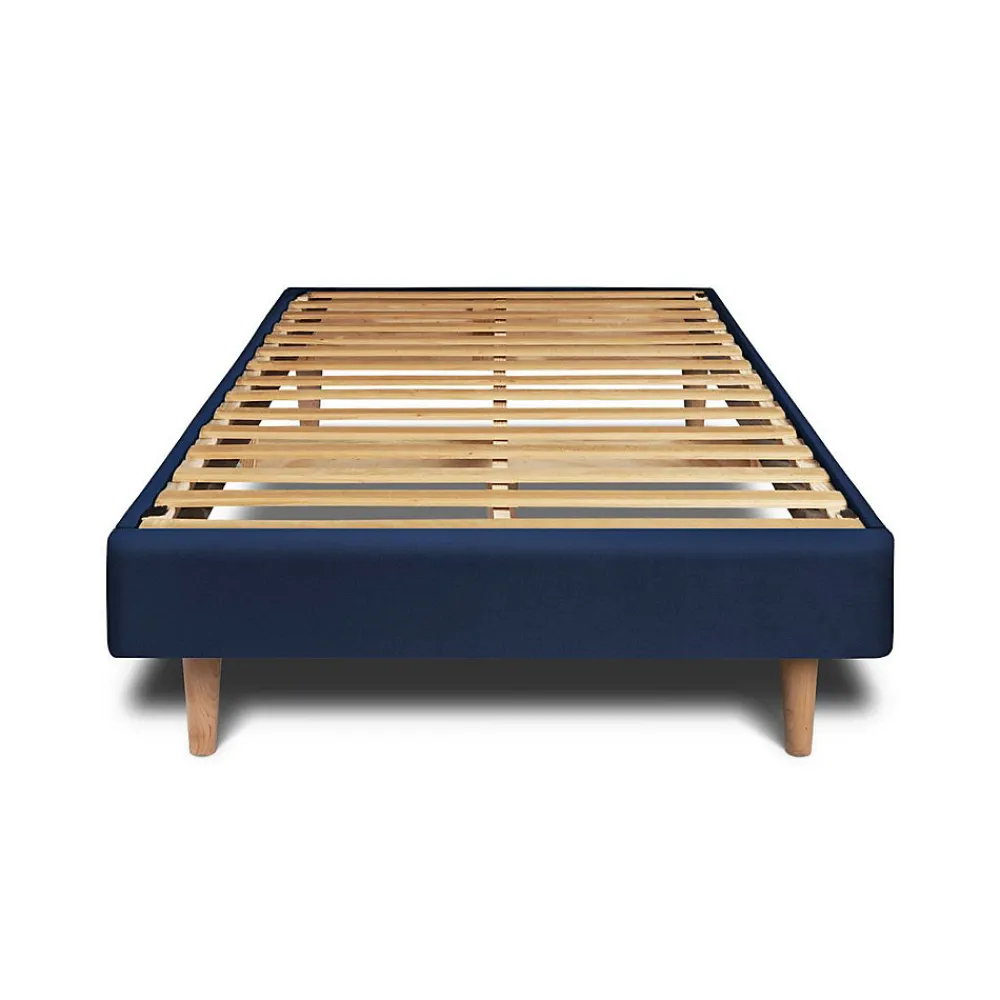Lit avec tête de lit lignes velours et sommier kit - Lit en bois massif>Sommeil De Plomb
