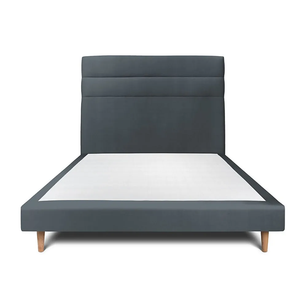Lit avec tête de lit lignes velours et sommier tapissier - Lit en bois massif>Sommeil De Plomb
