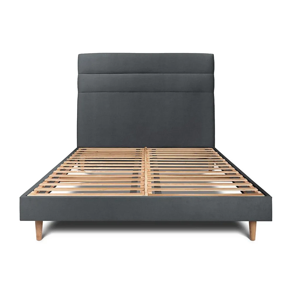 Sommeil De Plomb Lit avec tête de lit lignes velours et sommier kit - Lit en bois massif* Lit Simple