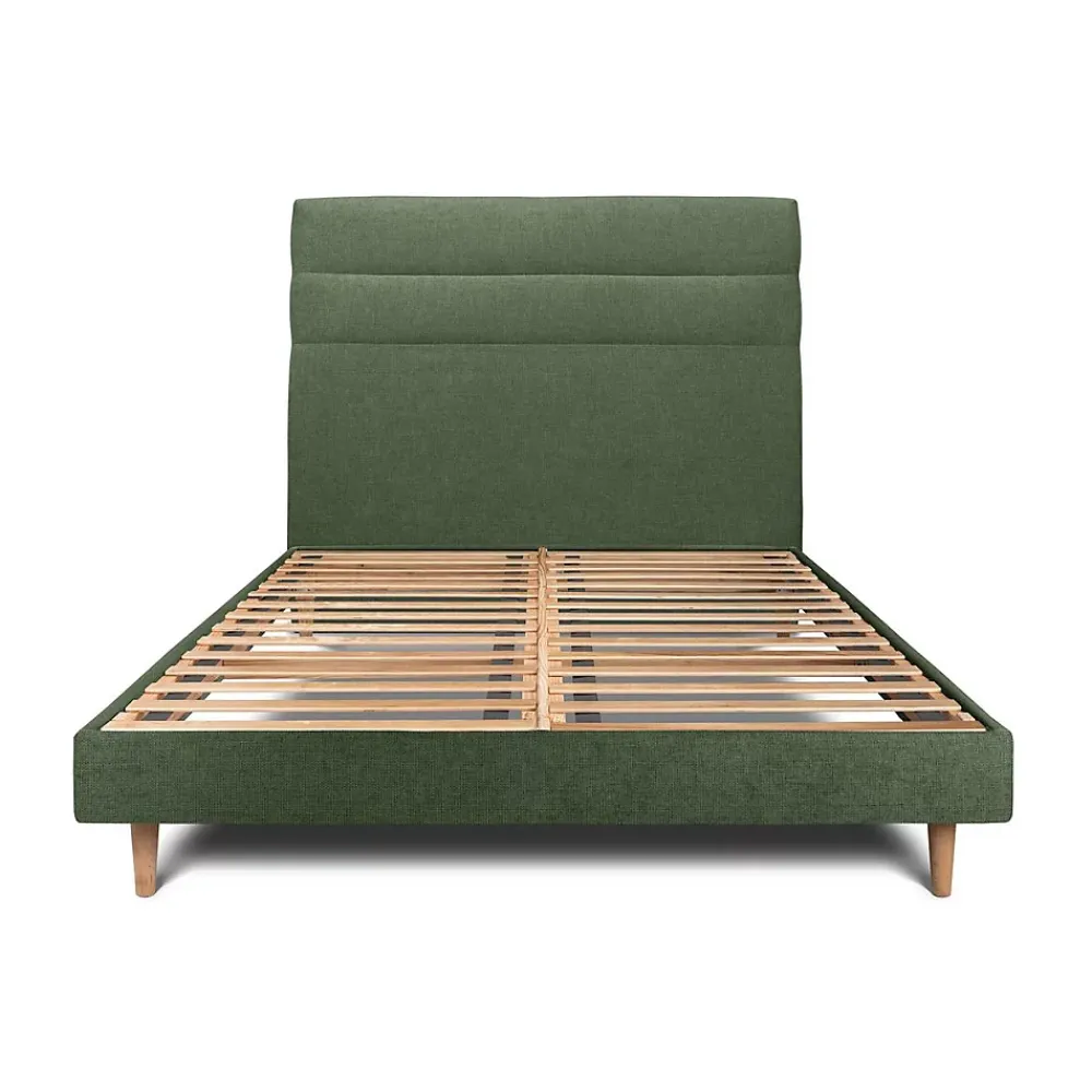 Sommeil De Plomb Lit avec tête de lit lignes tissu et sommier kit - Lit en bois massif* Lit Simple