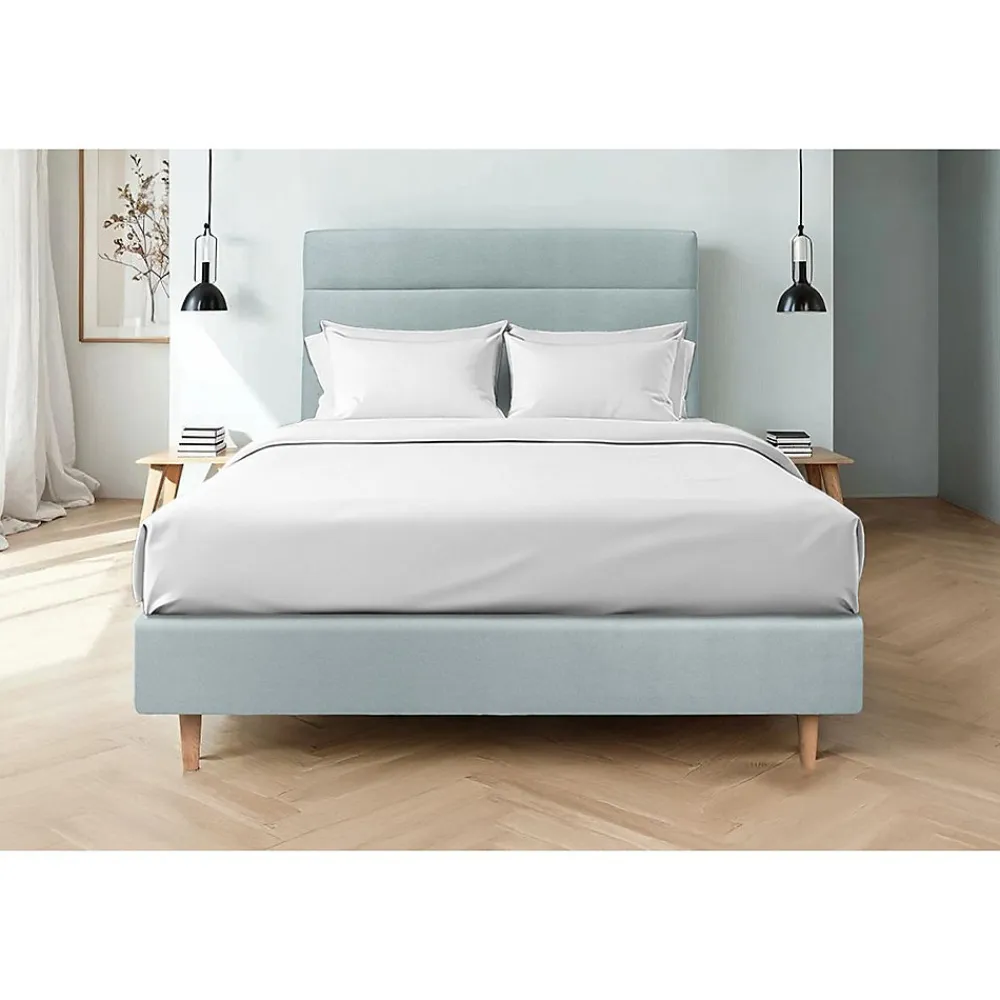 Lit avec tête de lit lignes velours et sommier tapissier - Lit en bois massif>Sommeil De Plomb Clearance