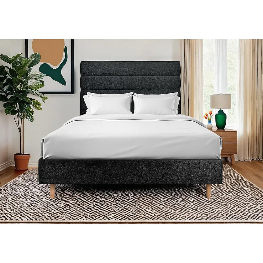 Sommeil De Plomb Lit avec tête de lit lignes bouclette et sommier tapissier - Lit en bois massif* Lit Simple
