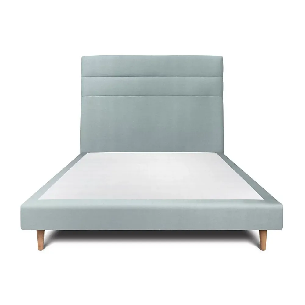 Sommeil De Plomb Lit avec tête de lit lignes velours et sommier tapissier - Lit en bois massif* Lit Simple