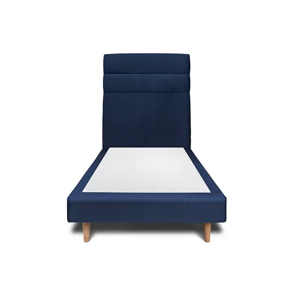 Sommeil De Plomb Lit avec tête de lit lignes velours et sommier tapissier - Lit en bois massif* Lit Simple