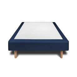 Lit avec tête de lit lignes velours et sommier tapissier - Lit en bois massif><noscript><img width=