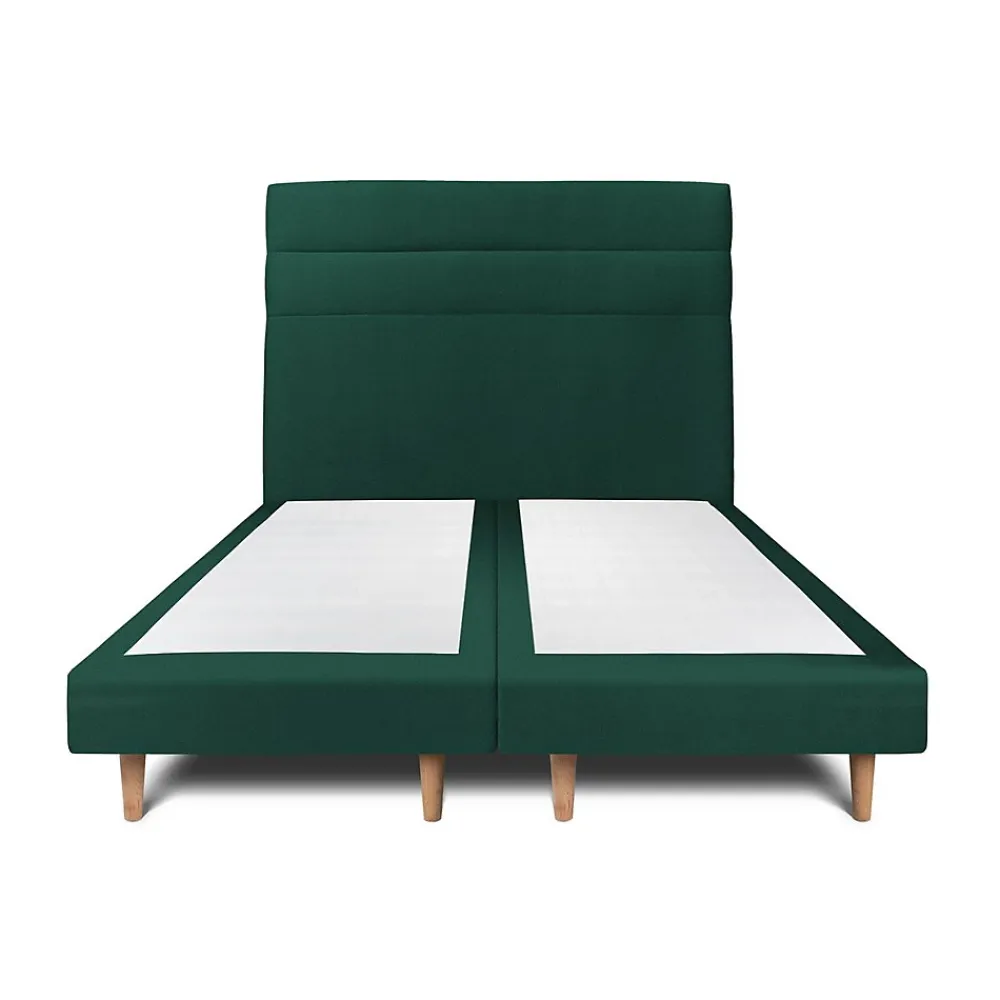 Sommeil De Plomb Lit avec tête de lit lignes velours et sommier tapissier - Lit en bois massif* Lit Double