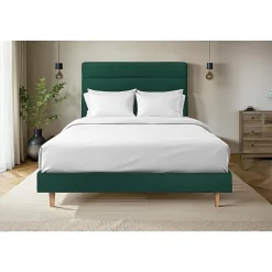 Sommeil De Plomb Lit avec tête de lit lignes velours et sommier tapissier - Lit en bois massif* Lit Double