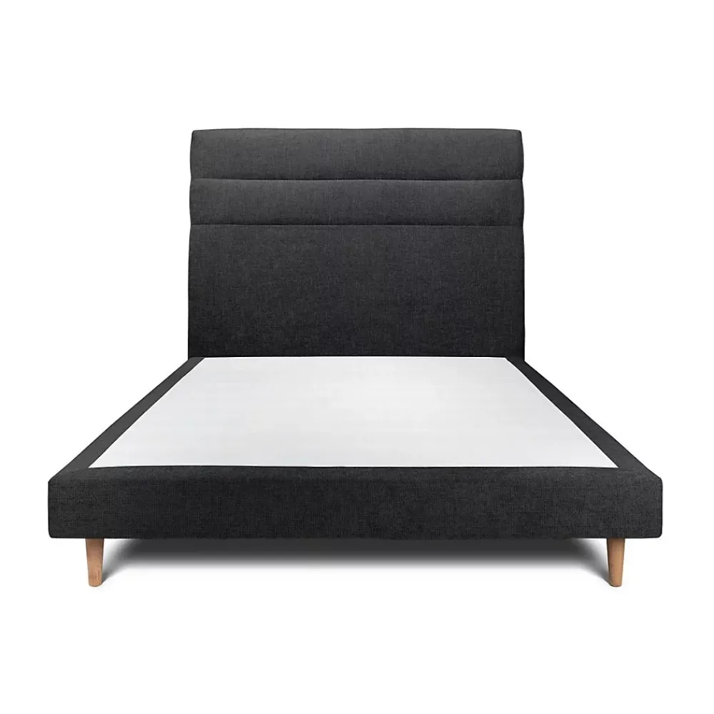 Sommeil De Plomb Lit avec tête de lit lignes tissu et sommier tapissier - Lit en bois massif* Lit Double
