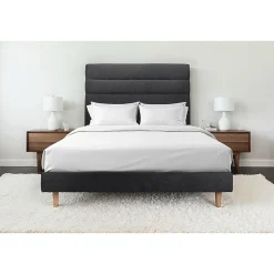 Sommeil De Plomb Lit avec tête de lit lignes tissu et sommier tapissier - Lit en bois massif* Lit Double