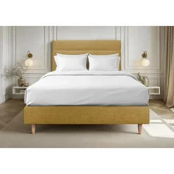 Sommeil De Plomb Lit avec tête de lit lignes tissu et sommier tapissier - Lit en bois massif* Lit Double