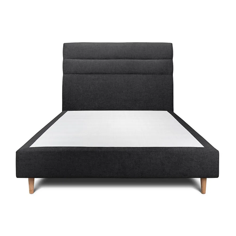 Lit avec tête de lit lignes tissu et sommier tapissier - Lit en bois massif>Sommeil De Plomb Hot