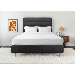 Lit avec tête de lit lignes tissu et sommier tapissier - Lit en bois massif>Sommeil De Plomb Hot