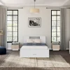 Vente-unique Lit avec tête de lit rangements et tiroirs - 140 x 190 cm - Coloris : Blanc - LEANDRE* Lit Avec Rangement