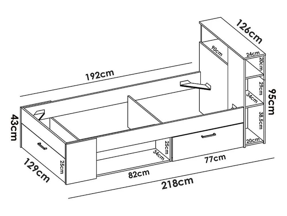 Lit avec tête de lit rangements et tiroir - 120 x 190 cm - Naturel et blanc + Sommier + Matelas - LEANDRE>Vente-unique Best