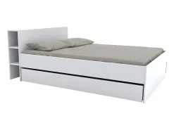 Vente-unique Lit avec tête de lit rangements et tiroirs 160 x 200 cm - Blanc - EUGENE* Lit Avec Rangement